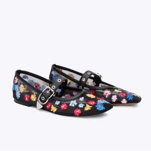 PHILLIP LIM 3.1 PHILLIP LIM ID FLOWERWORKS MESH MARY JANE FLATS BLACK MULTI